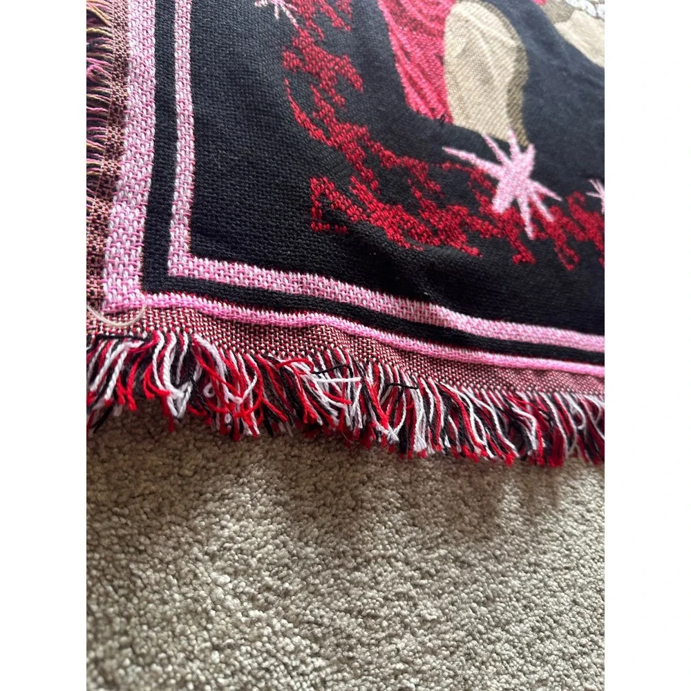 Vintage Barbie Woven Tapestry Throw Blanket Pink Black Cat The Northwest Company